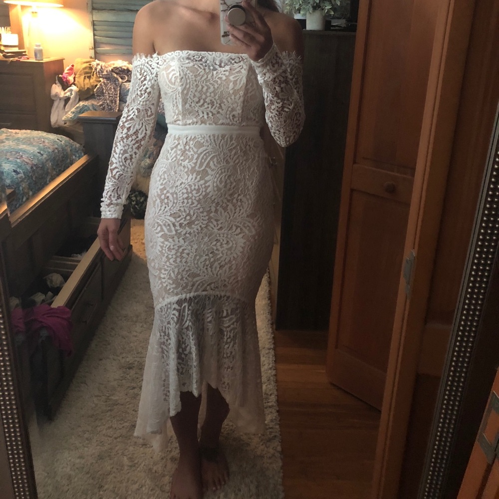 White lace high low dress